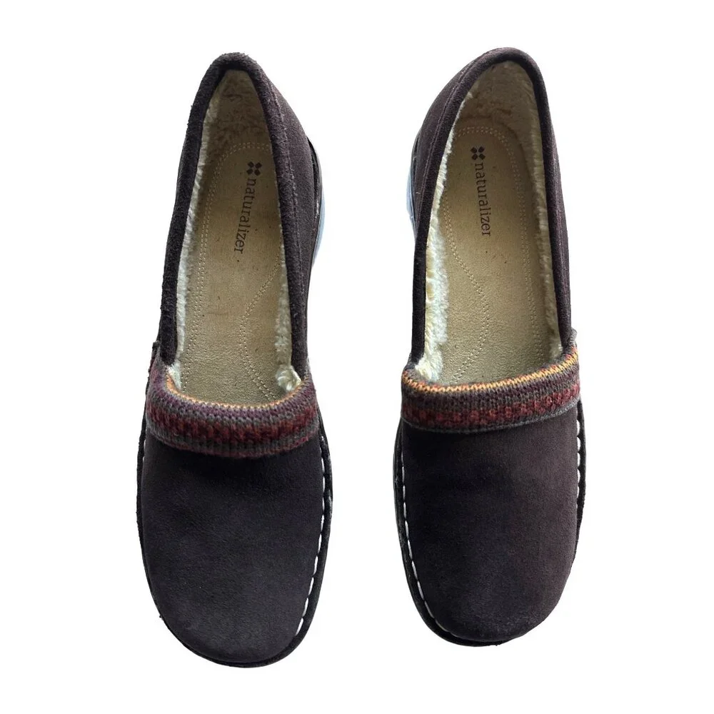 Naturalizer Brown Lined Loafer Suede Faux Fur Lining 2” Heel Suri Size 8.5